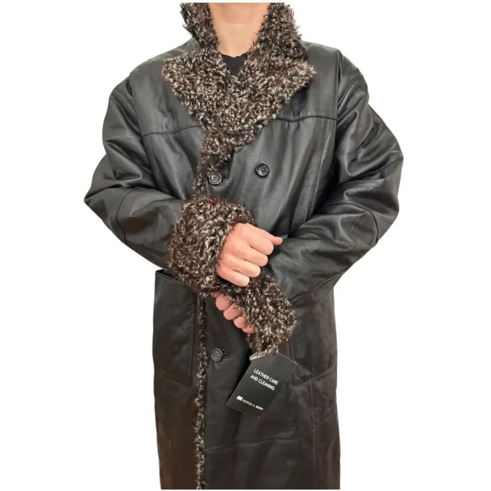Vintage Morton & Rossi Black Leather Penny Lane Shaggy black coat NWT XL